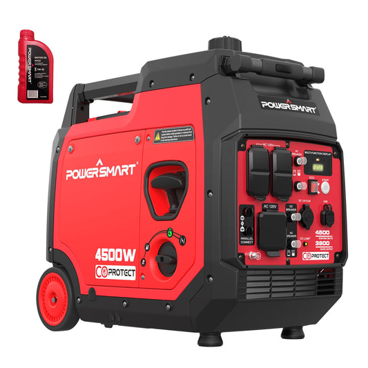 PowerSmart 4500-Watt Super Quiet Inverter Generator, Portable Generator Gas Powered with Electric Start, CO Sensor, RV-Ready, Wheels Handle Kit Included, Parallel Capable, CARB Compliant 2024Version