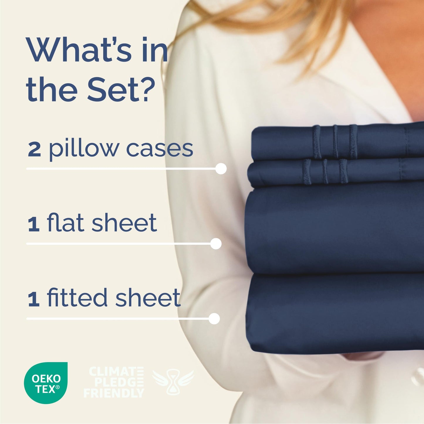 Cal King Size 4 Piece Sheet Set - Comfy Breathable & Cooling Sheets - Hotel Luxury Bed Sheets for Women & Men - Deep Pockets, Easy-Fit, Soft & Wrinkle Free Sheets - Navy Blue Oeko-Tex Bed Sheet Set