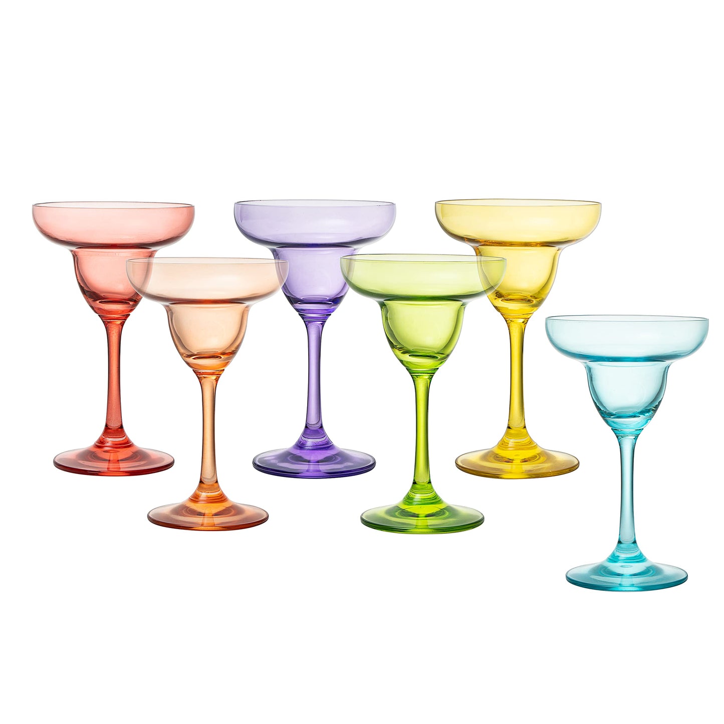 Wine Glasses Set of 6 - Wine Margarita Cocktail Glasses 7.4 oz - Multi Colored Set of 6 - Classic Cocktail Drinking Glasses &Frozen Drinks, Luxury Hand Blown Champagne Glass Cinco de Mayo Large Party