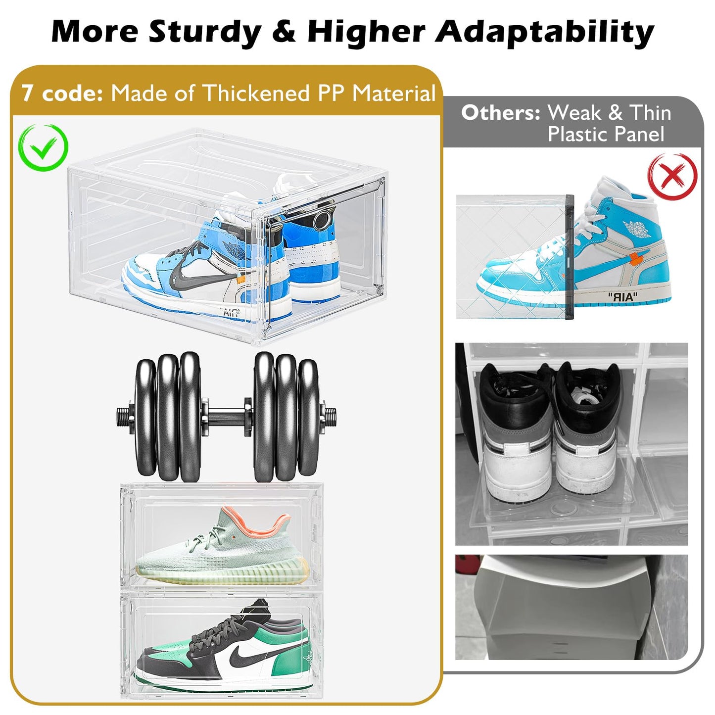 Thicken & Sturdy Clear Shoe Storage Organizer with Magnetic Door, Stackable Boxes for Closet, Foldable Space-Saving Shoe Rack for Sneaker Boot Container, Plastic Shoe Cabinet Shoe Box 6 Pack, White