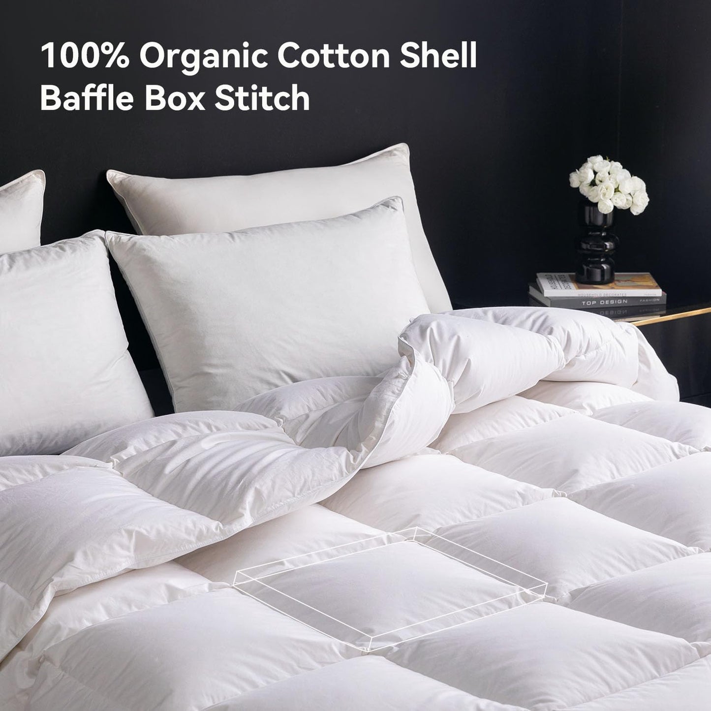 WENERSI Goose Feather Down Comforter Queen Size,Hotel Style Bedding Comforter,750+ Fill Power,1200TC,100% Organic Cotton Fabric,All Season White Duvet Insert with 8 Corner Tabs