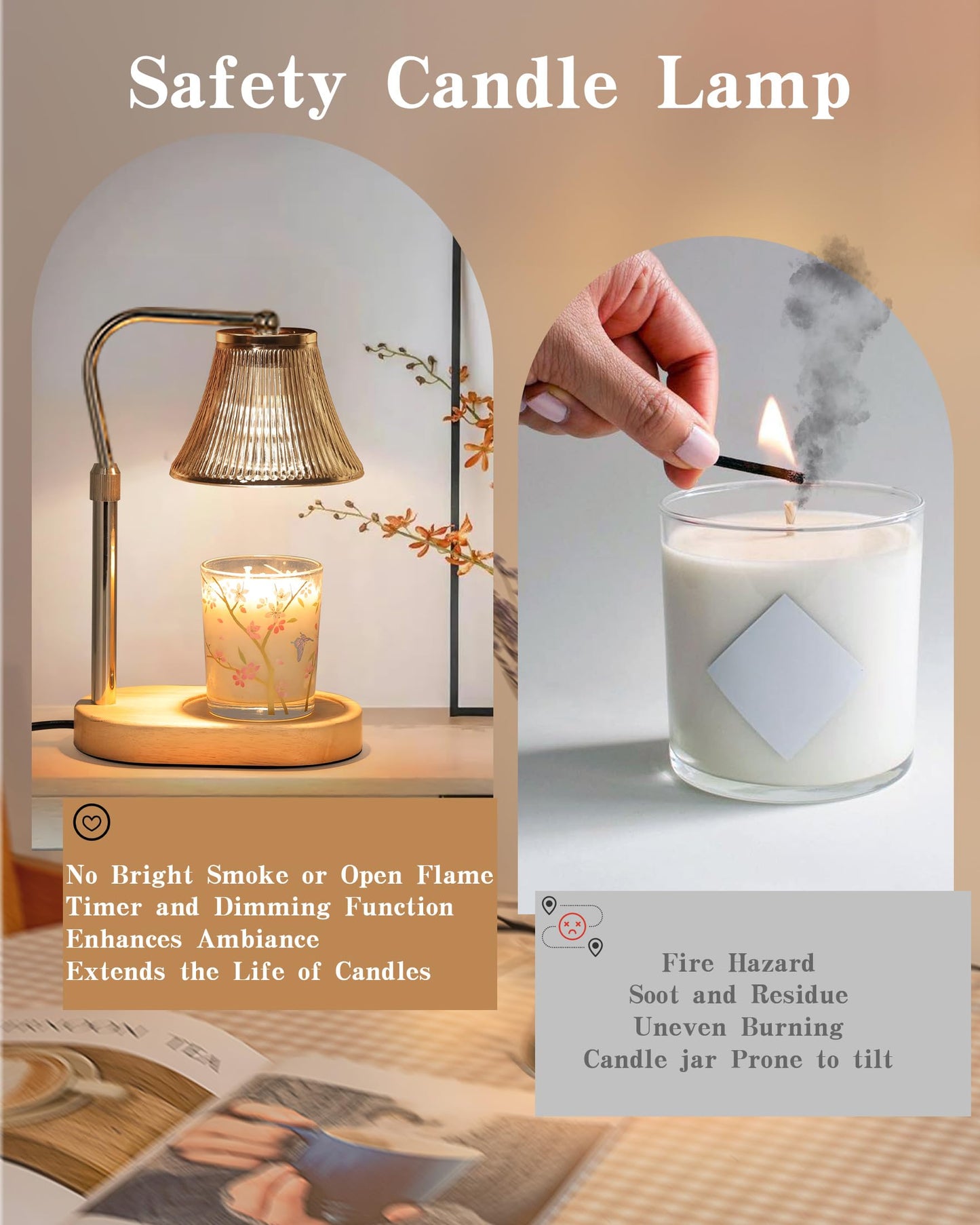 Viyelioc Candle Warmer Lamp, Candle Lamp Warmer with Timer & Dimmer, Adjustable Height Candle Warming Lamp with 2 Bulbs for Candle Jars, House Warming Gifts Home Bedroom Decor Mothers Day Gifts