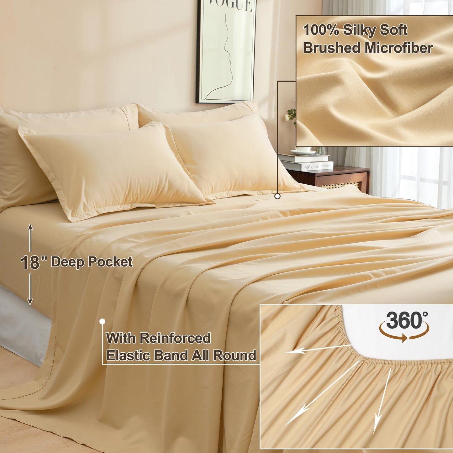 PHF 7 Pieces California King Comforter Set, Bed in A Bag Comforter & 18" Sheet Set All Season, Ultra Soft Comfy Bedding Sets with Comforter, Sheets, Pillowcases & Shams, Beige