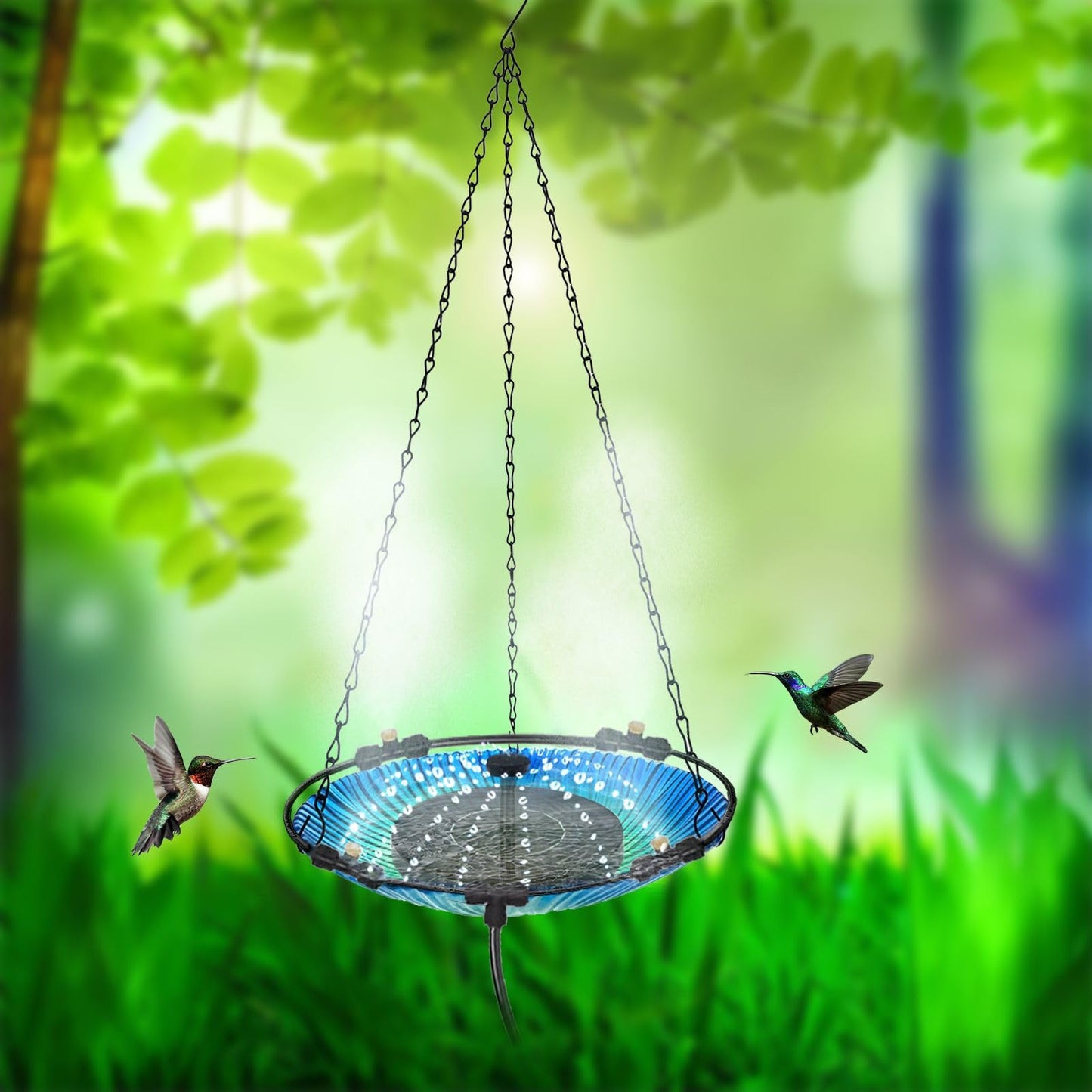 Hanging Bird Bath - Bird Bath Bowl with Solar Fountain Pump - Deck Mount Metal Bird Bath Bowl Powered by Water Fountain Pump for Outdoor Garden - Solar Powered Bird Bath Fountain