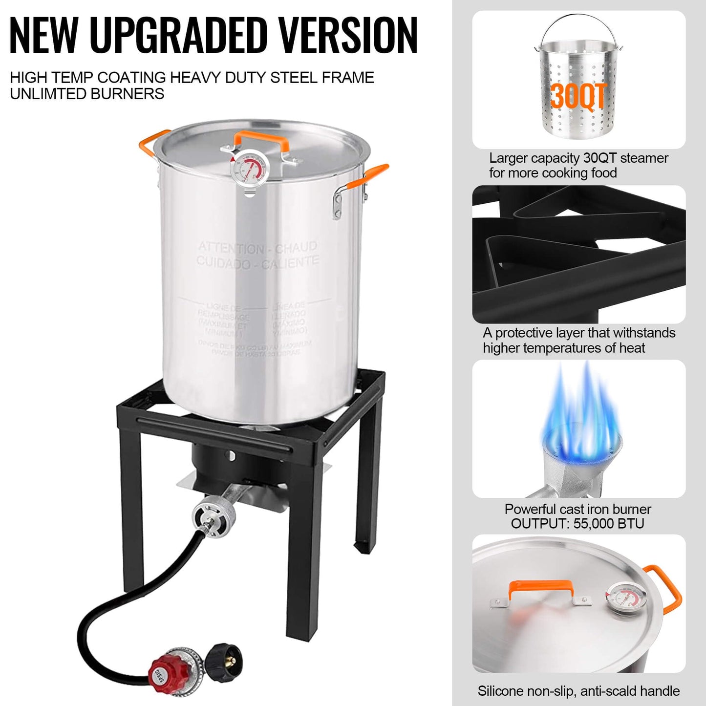 Deep Turkey Fryer Set, Seafood Boil Pot with Basket, Crawfish Boiler, 30QT & 10QT Pots with Large Steamers, and 54,000BTU High Output Burner for Camping, Outdoor Parties, Thanksgiving