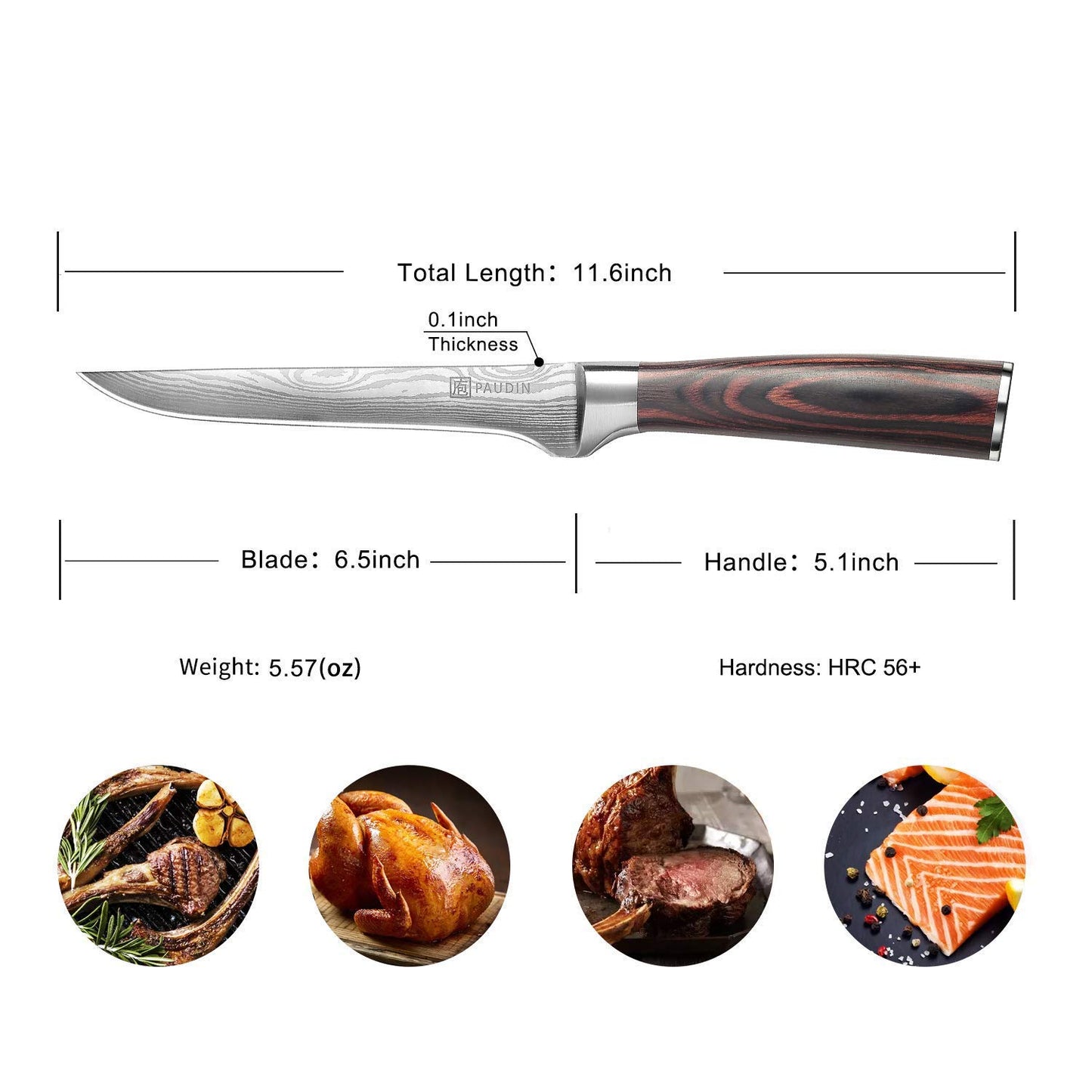 PAUDIN Boning Knife 6 Inch, Super Sharp Fillet Knife, German High Carbon Stainless Steel Deboning Knife, Professional Boning Knife for Meat Poultry Chicken, Pakkawood Handle with Gift Box