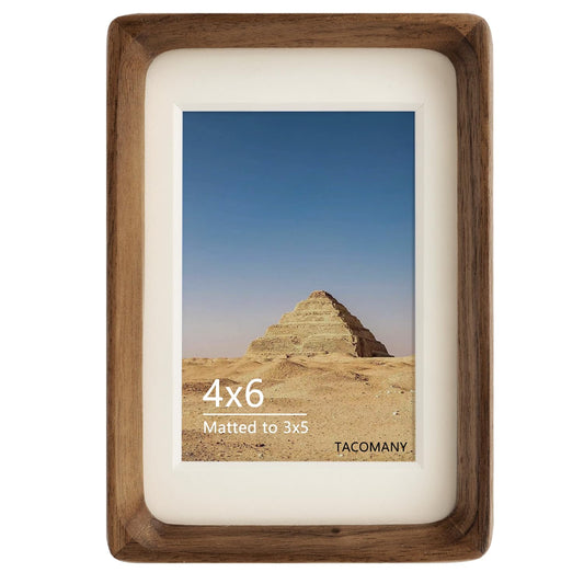 Natural Wood Photo Frames Inspired Tabletop Picture Frame with Mat, Vertical or Horizontal Display (Walnut, 4x6 matted to 3x5)