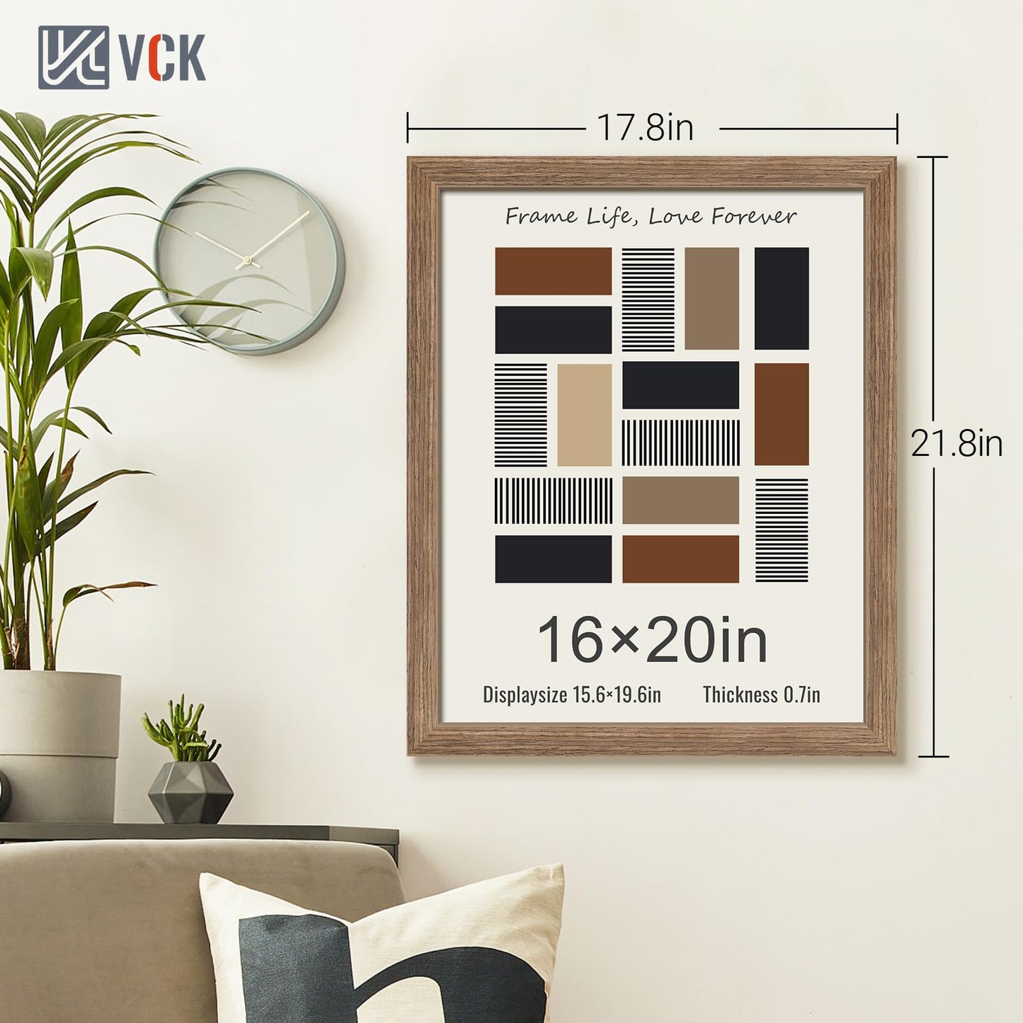 VCK 16x20 Picture Frames for Wall 5 Pack, Brown Walnut Wood Poster Frame, Exclusive Wood Grain, Wall Mounting Hanging