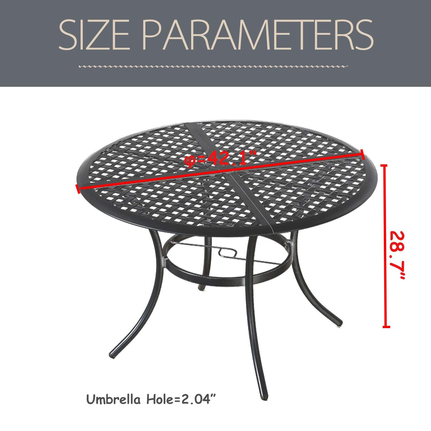 LOKATSE HOME 42.1" Outdoor Round Cast Wrought Iron Patio Metal Dining Table with Umbrella Hole, Steel Frame for Backyard Lawn Balcony Deck, Black