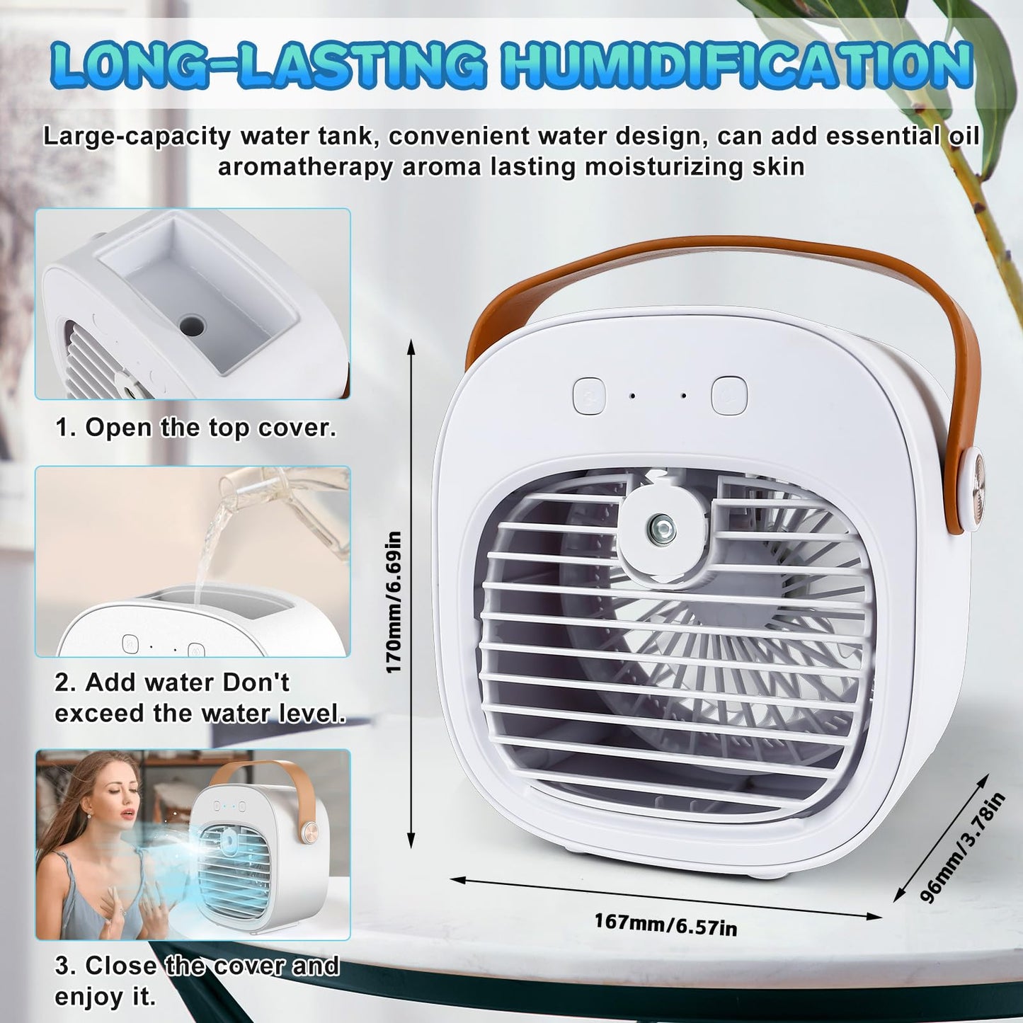 Portable Air Conditioners Fan, Mini Air Conditioner Personal Evaporative AC with 3 Speeds, Small Air Cooler for Travel, Campaing, Room, Bedroom, Outdoor