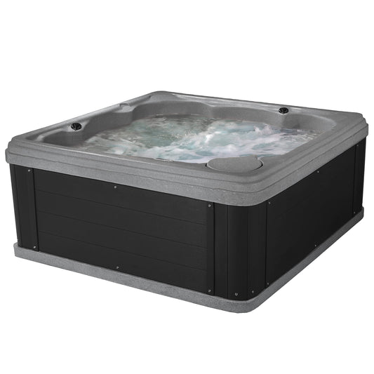 Essential Hot Tubs - Shoreline Lounger 24 Jet 6-Person Lounge Seating with Massage Features, 74.5 x 74.5 x 32-Inches, 120V, Grey Granite with Black Wrap
