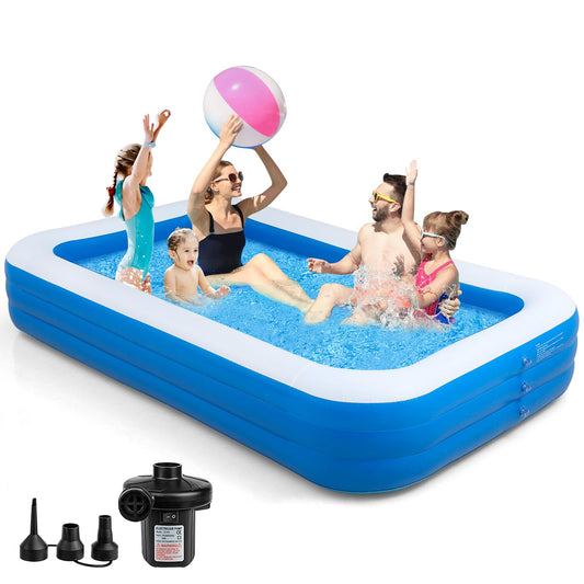 Inflatable Swimming Pools with Pump, Oversized 120" x 72" x 22" Thickened Blow up Kiddie Pool for Kids, Toddlers and Adults, Above Ground Swimming Pool for Outdoor, Garden, Backyard, Water Party-Plain