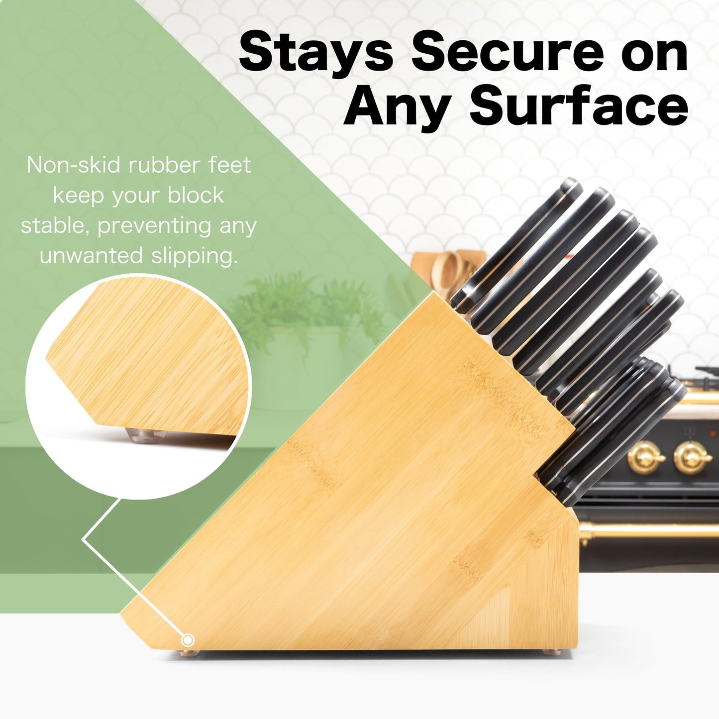 Shenzhen Knives 20 Slot Universal Knife Block: Large Bamboo Finish Wood Knife Block without Knives - Countertop Butcher Block Knife Holder and Organizer with Wide Slots for Easy Kitchen Knife Storage