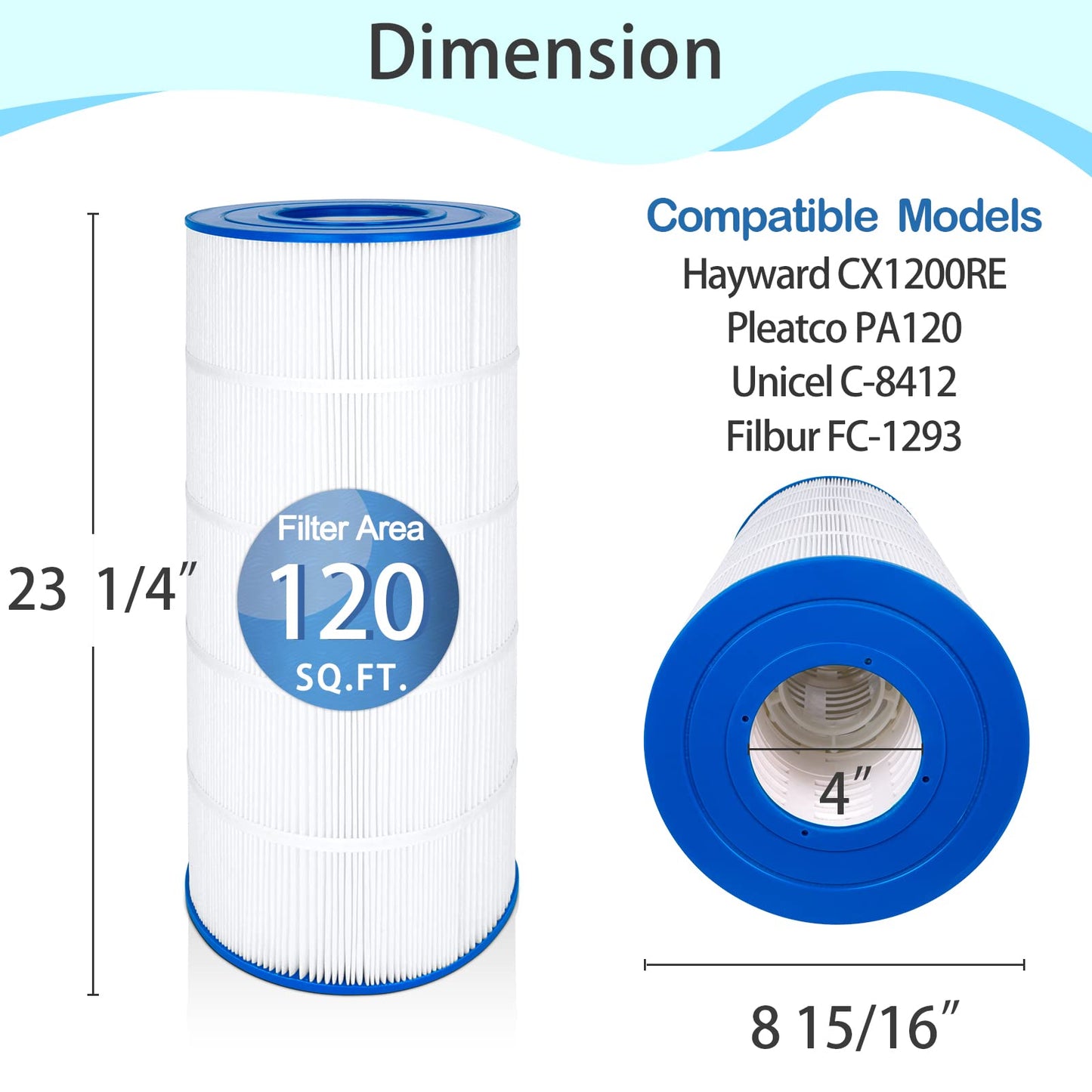 Future Way C1200 Pool Filter Cartridge Replacement for Hayward Star Clear Plus C1200, Replace Pleatco PA120, Hayward CX1200RE, Unicel C-8412, 120 sq.ft