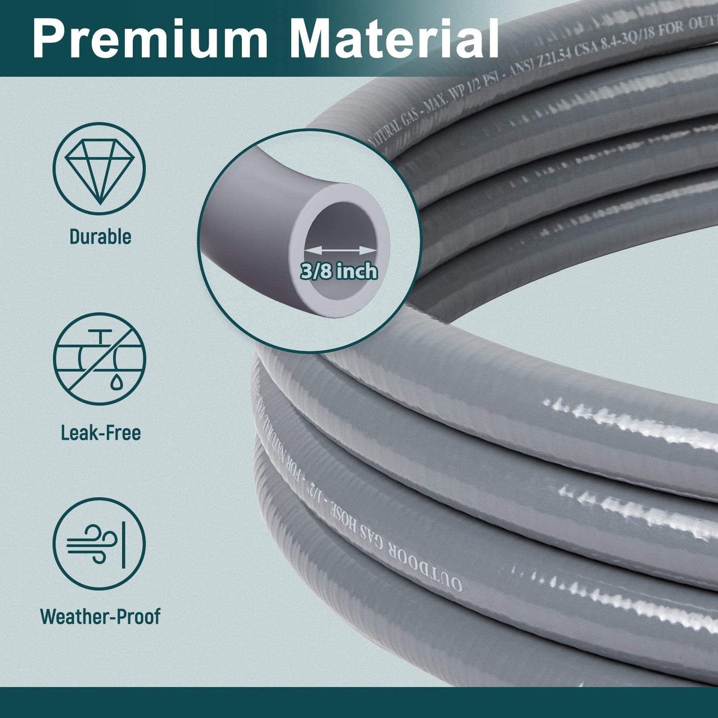 GASPRO 12 Feet 3/8" ID Natural Gas Hose, Low Pressure LPG Hose with Quick Connect, for Weber, Char-broil, Pizza Oven, Patio Heater and More