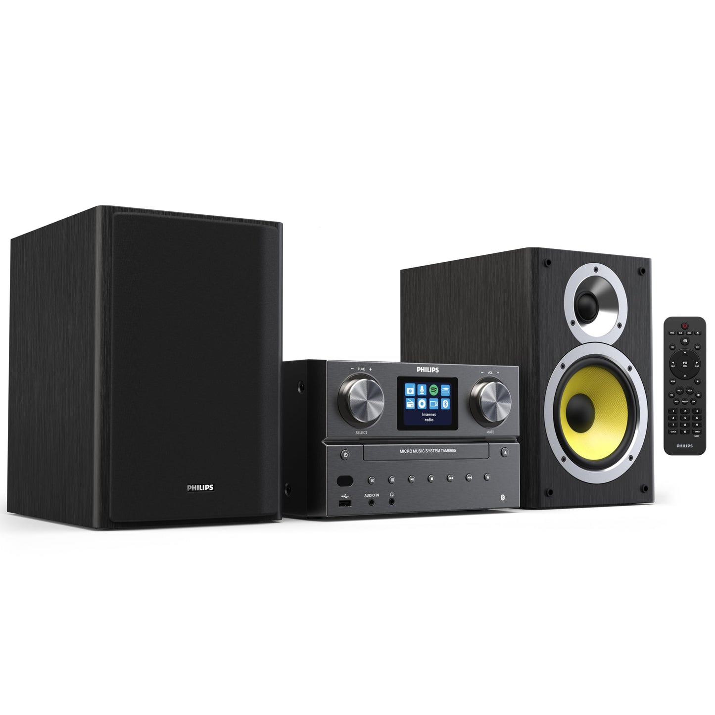 Philips Bluetooth & WiFi Stereo System for Home with CD Player, Spotify, Internet Radio, FM Radio, MP3 Playback, Crisp Highs and Rich Bass 100W, Remove Control Included