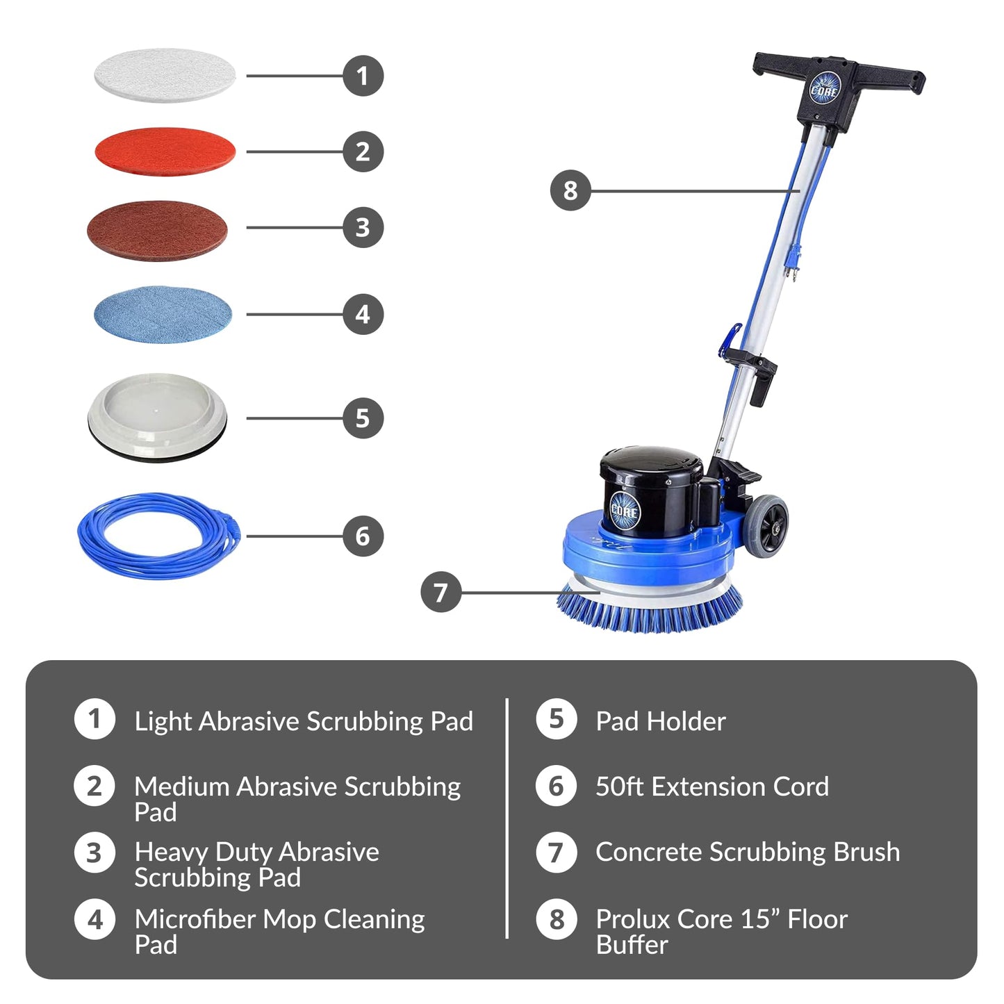 Prolux Core 13 inch Electric Floor Buffer Scrubber and Polisher Machine - All Floor Surfaces