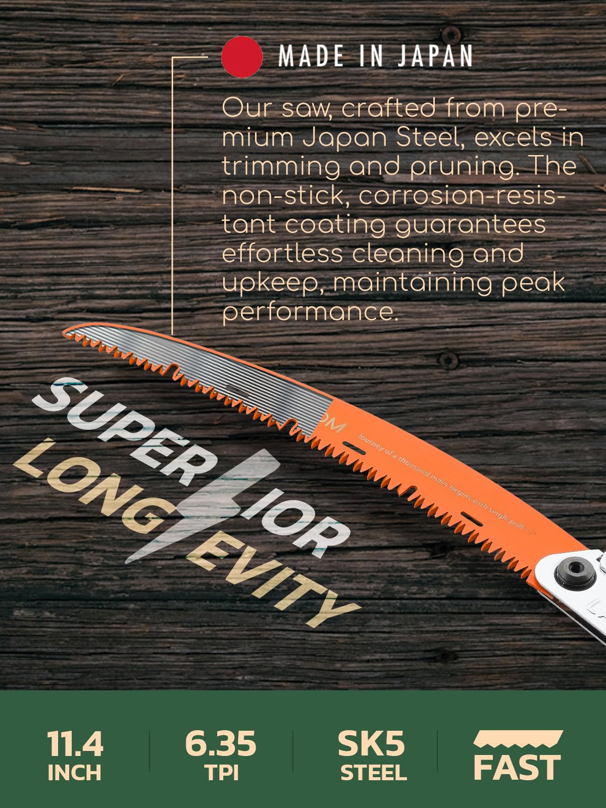 LAGOM Folding Saw for Cutting Branches, 11.4", a Camping Saw Made with SK5 Steel, Folding Hand Saw, Survival Saw with a Secured Design, Folding Camp Saw (Curved)