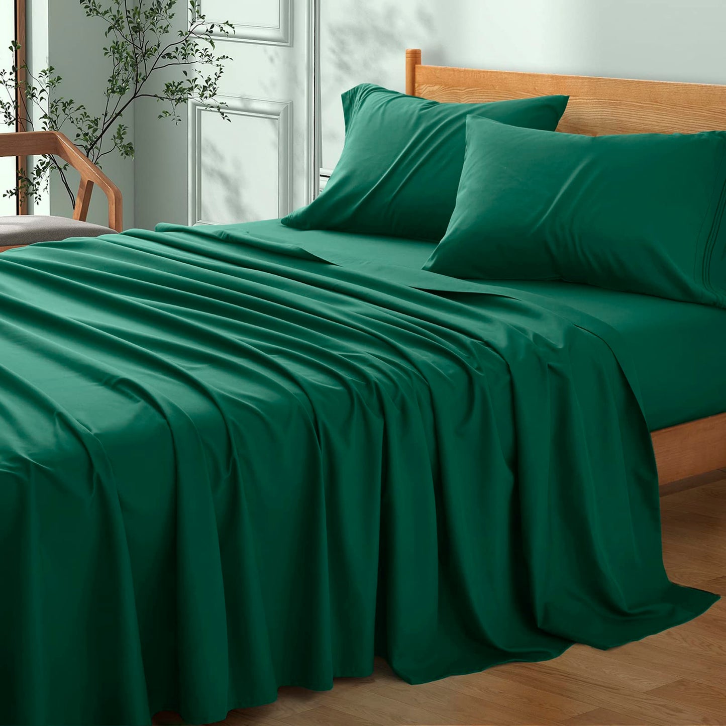 SiinvdaBZX 2 Pack Full Size Flat Sheet Only, Soft Breathable Brushed Microfiber Fabric Bed Top Sheet Only - Wrinkle, Fade Resistant - Forest Green
