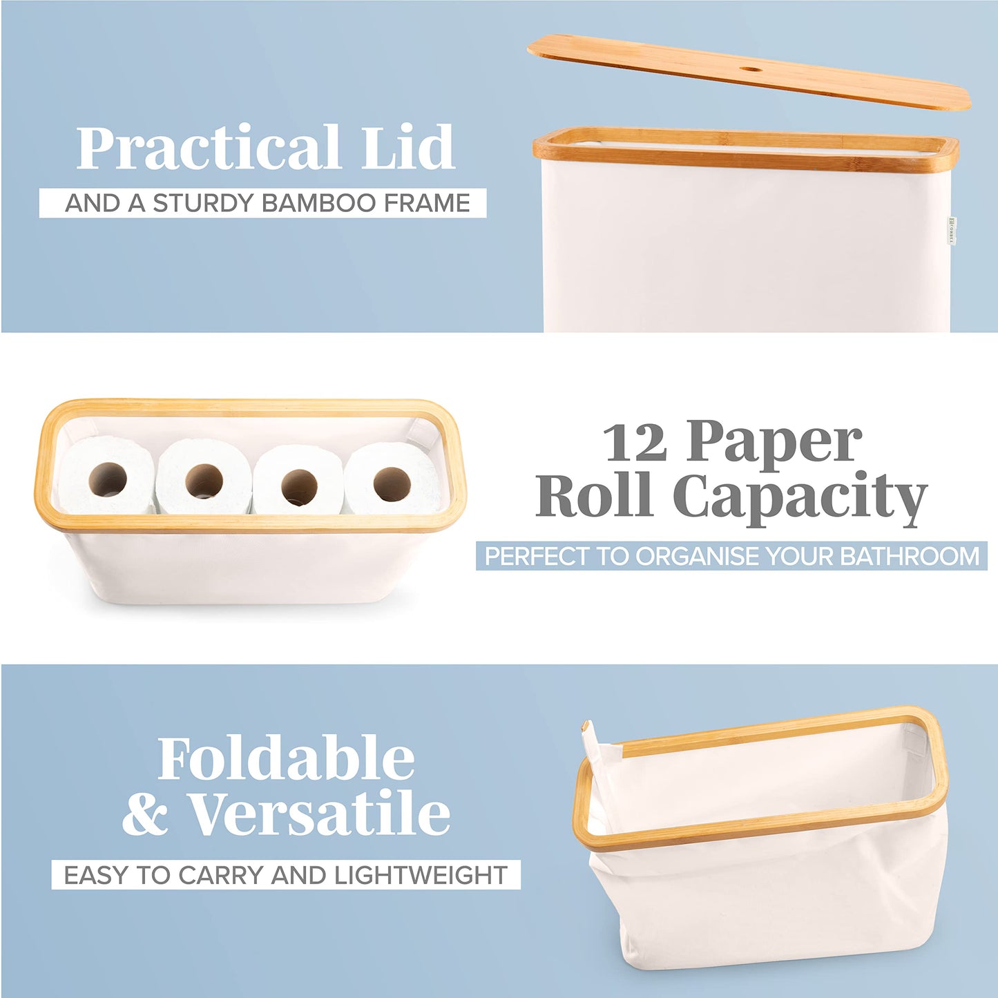 Lonbet - Toilet Paper Basket - Toilet Paper Storage - The Ultimate Bathroom Organizer - Bamboo Storage Basket, Toilet Paper Organizer Basket, Bathroom Accessories Holder - Toilet Paper Bin