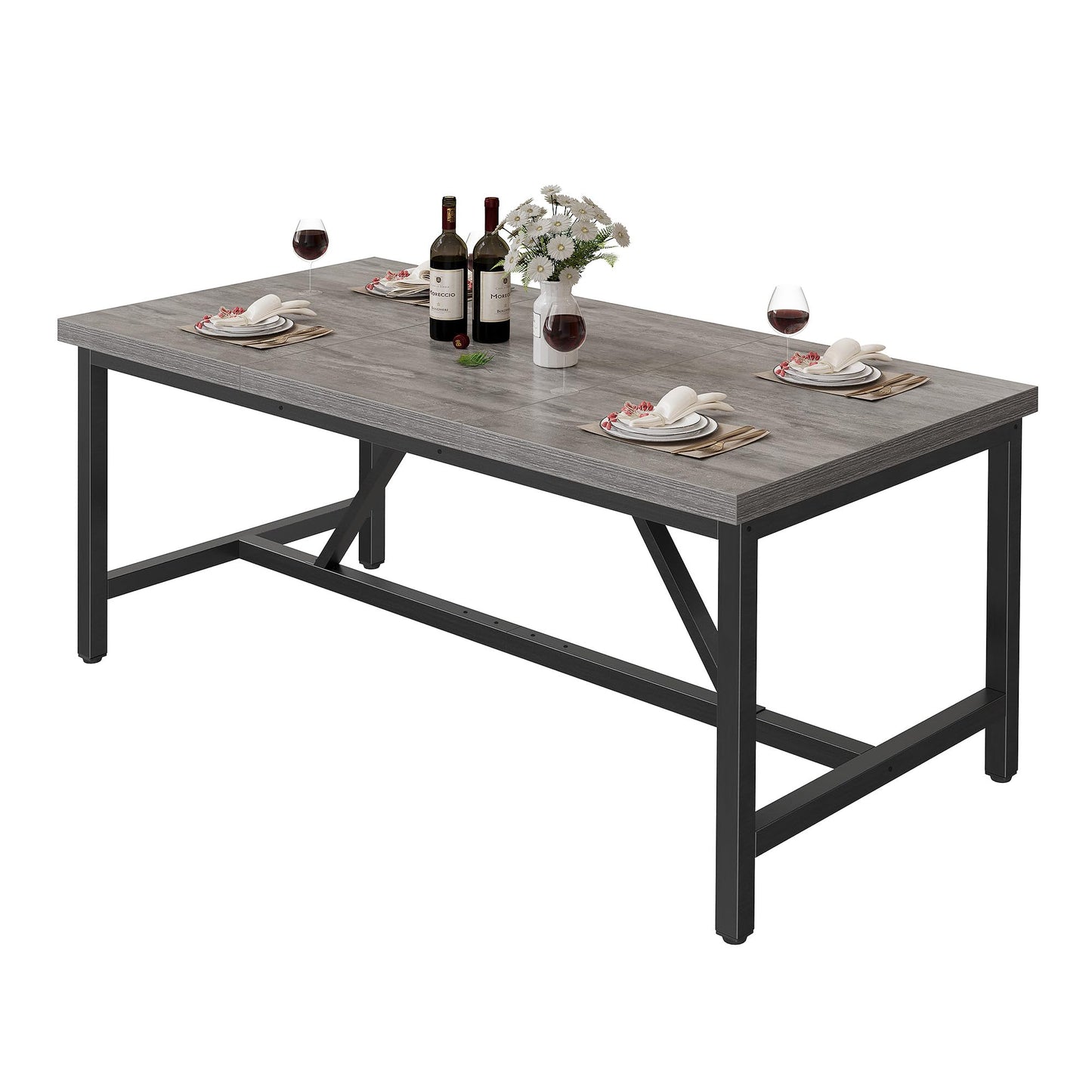 YITAHOME 70.8" Large Kitchen Dining Room Table for 6-8 People, Rustic Grey Farmhouse Industrial Wood Style Rectangle Apartment Dinning Room Dinette Tables for Eating Dinner