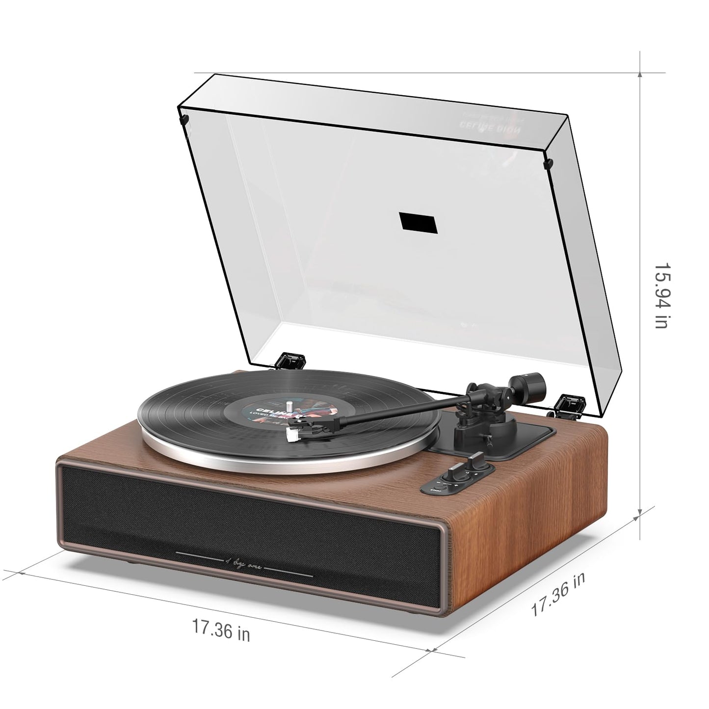 1 by ONE High Fidelity Belt Drive Turntable with Built-in Speakers, Vinyl Record Player with Magnetic Cartridge, Bluetooth Playback and Aux-in Functionality, Auto Off