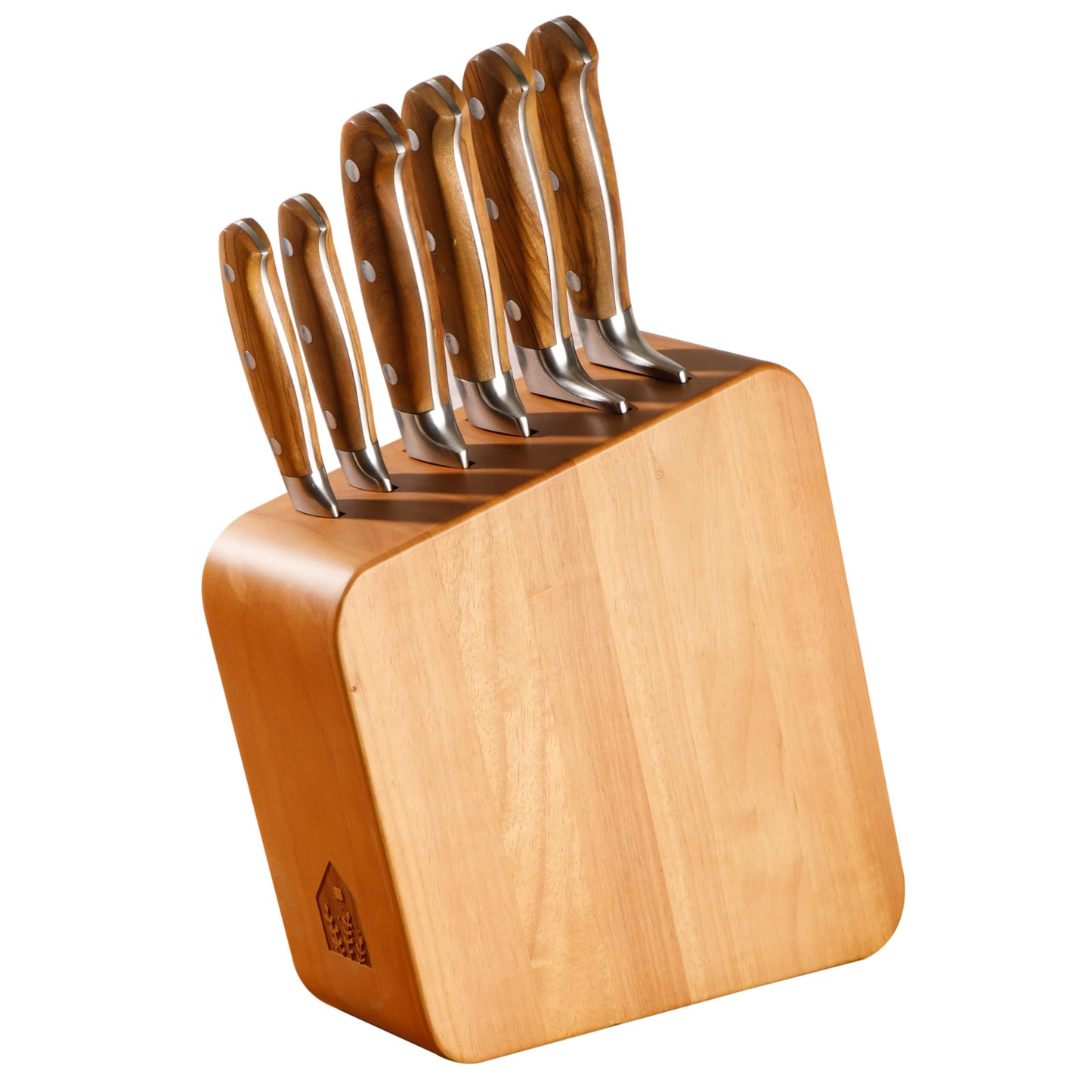 Bloomhouse 7 Piece Italian Olive Wood Knife Block Set w/German Forged Steel Knives