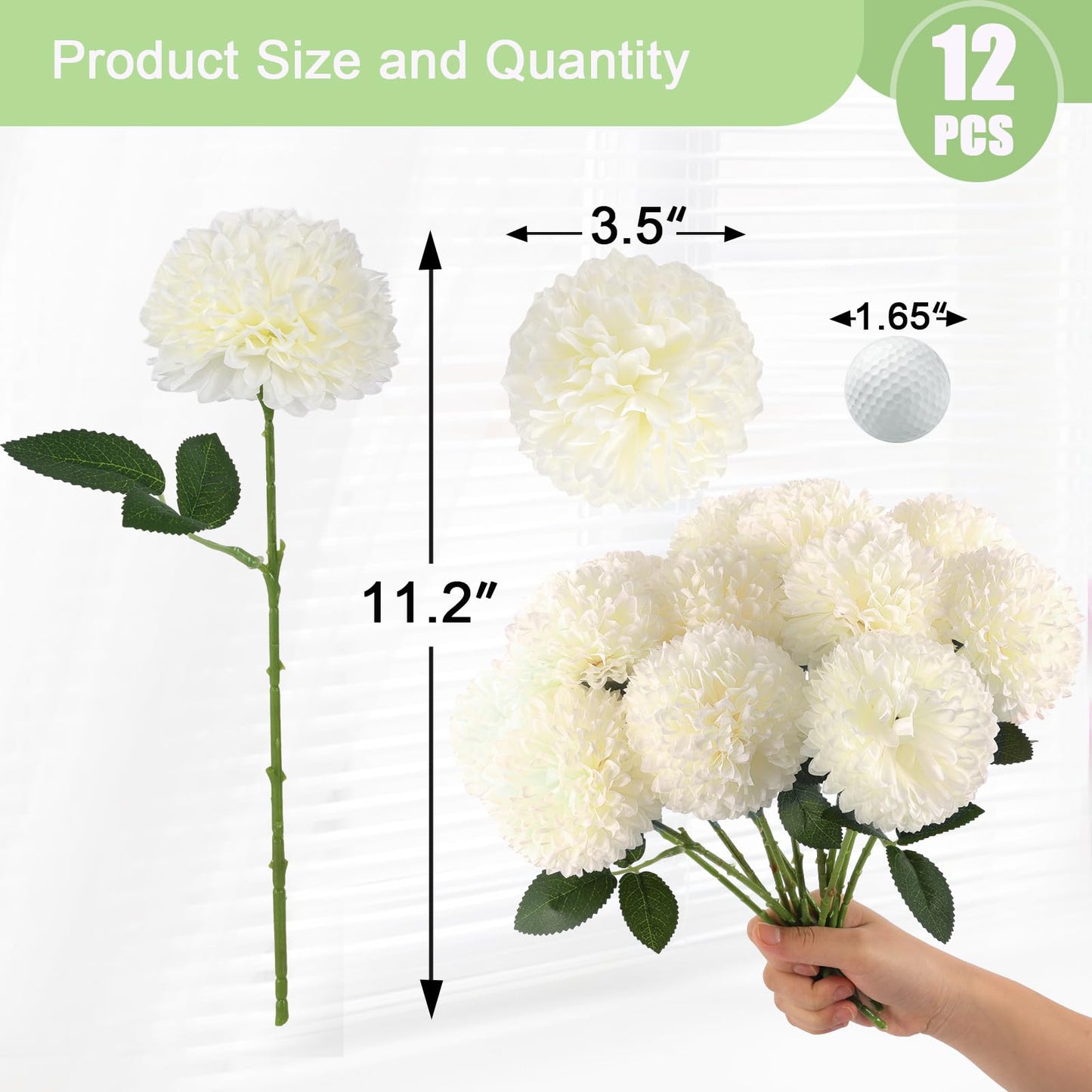 Hananona 12 Pcs Artificial Chrysanthemums Flowers Ball Flowers, Fake Mums Flowers White Silk Flowers for Spring Home Decor Indoor Floral Arrangement Table Centerpiece (12, White)