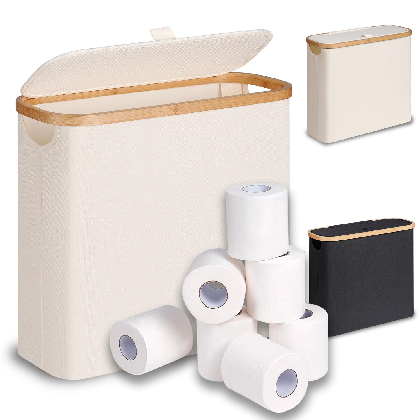 efluky Toilet Paper Storage 28L, Toilet Paper Basket with Lid for Bathroom Storage, Toilet Paper Organizer, Free Standing Toilet Paper Holds Up to 9-12 Rolls, Beige