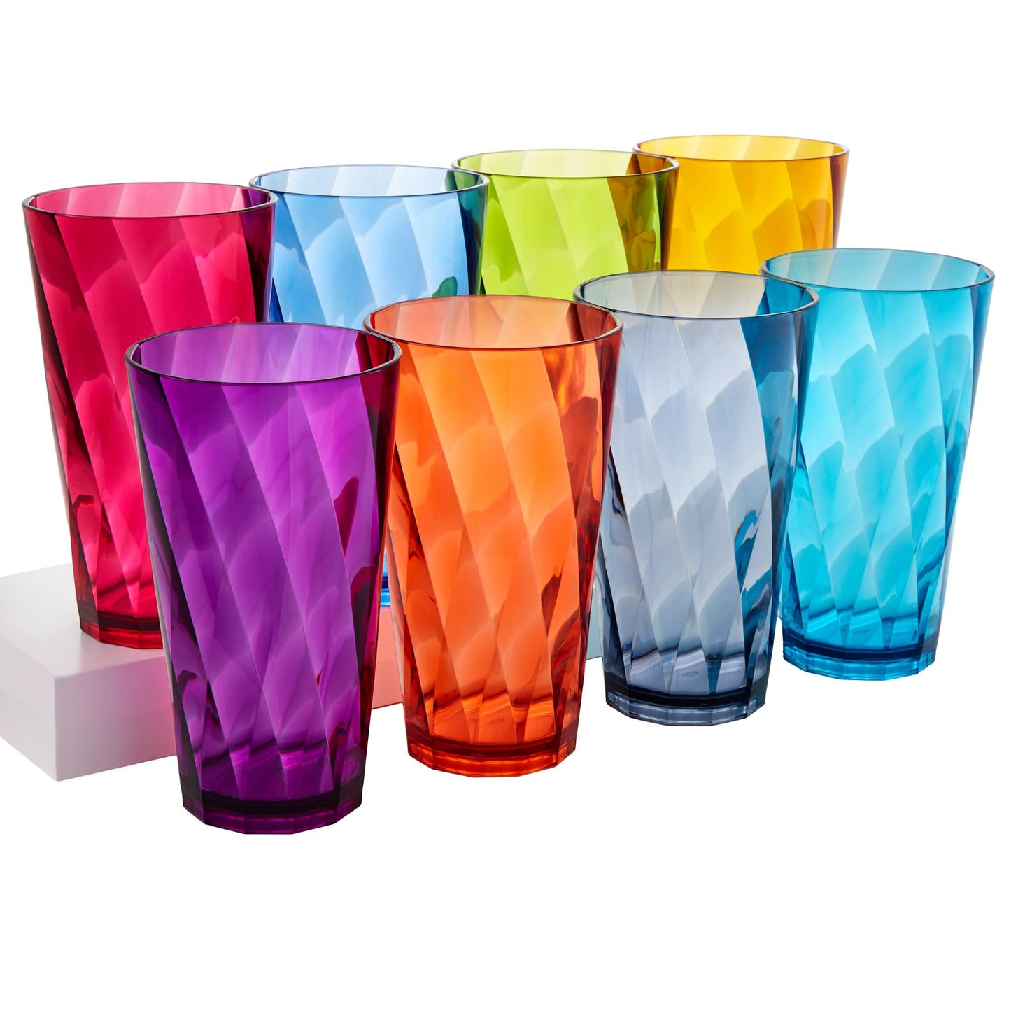 US Acrylic Optix Plastic Reusable Drinking Glasses (Set of 8) 20oz Water Cups in Jewel Tone Colors | BPA-Free Tumblers, Made in USA | Top-Rack Dishwasher Safe