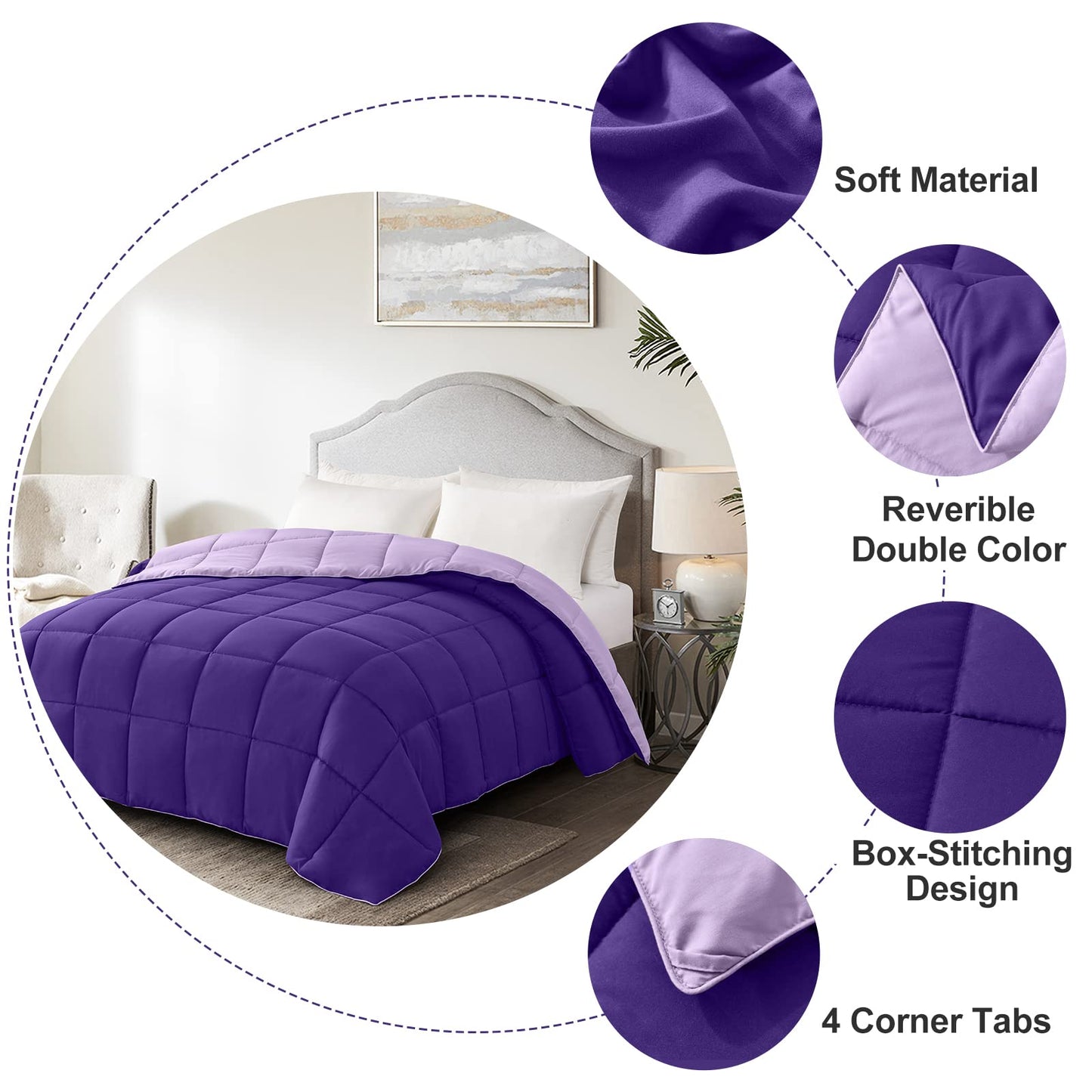 Homelike Moment Lightweight Twin Comforter - Purple Down Alternative Comforters Twin Size Bed, All Season Duvet Insert Quilted Reversible Bedding Comforter Soft Cozy Twin Size Plum/Light Purple