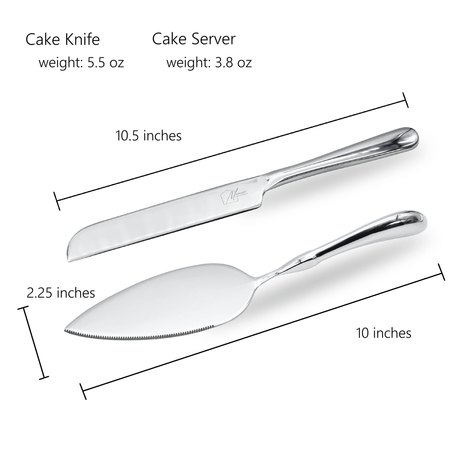 Muncie Household Cake Knife And Cake Server Set - Stylish, Classic, Sturdy - Fit For All Occasions - Wedding, Birthday, Everyday Use - Stainless Steel With Ergonomic Handle