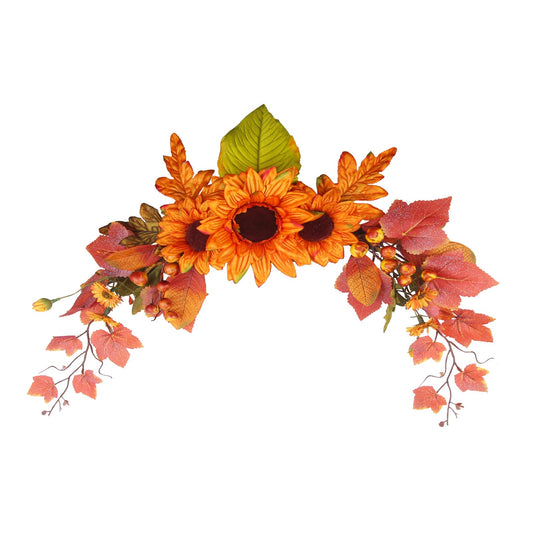 FAICOIA Fall Swag Artificial Flowers for Autumn Decoration Artificial Swag Orange Sunflowers Maple Leaf Hanging Floral Swag Wedding Arch Garland Wreath for Front Door Wall Decor Halloween Thanksgiving