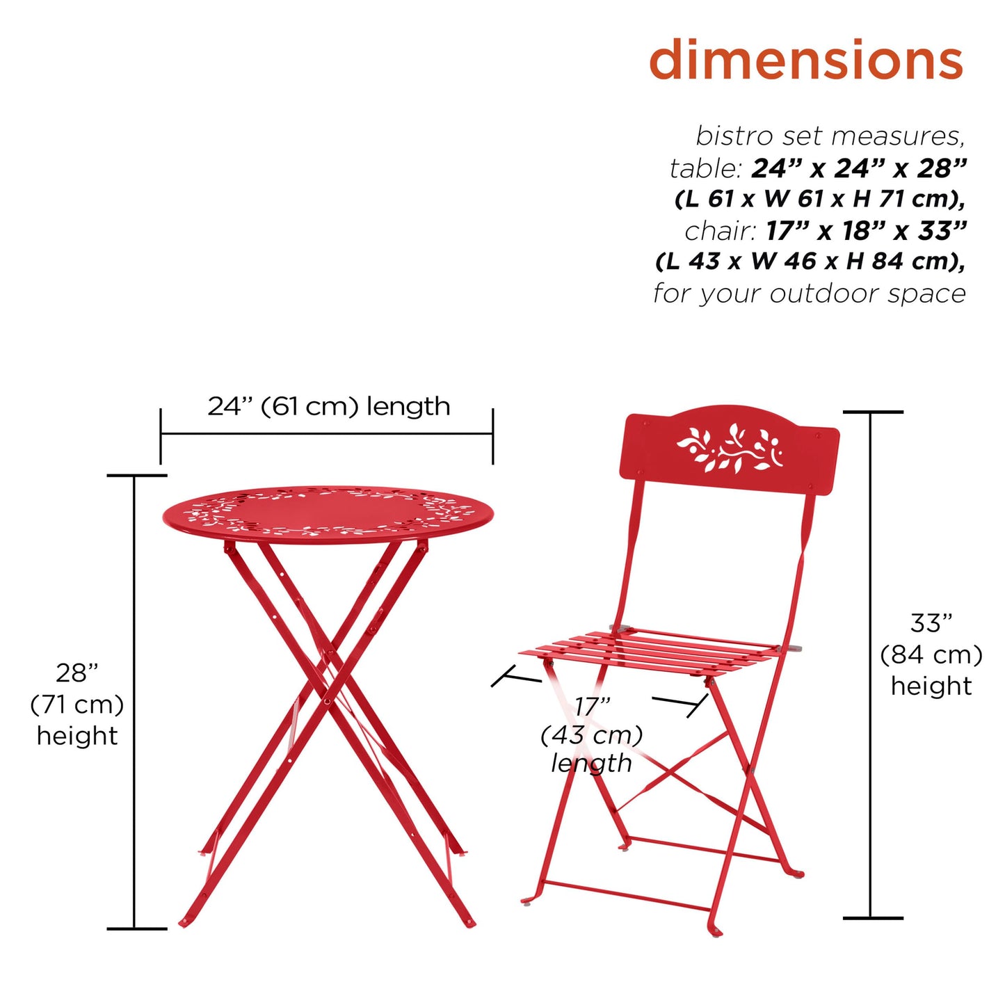 Alpine Corporation Indoor/Outdoor 3-Piece Bistro Set Folding Table and Chairs Patio Seating, Red