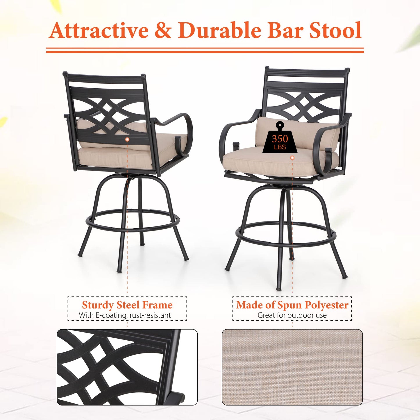 Sophia & William Patio Bar Stools Set of 4, Swivel Bar Chairs, High Dining Chairs with Seat Cushion