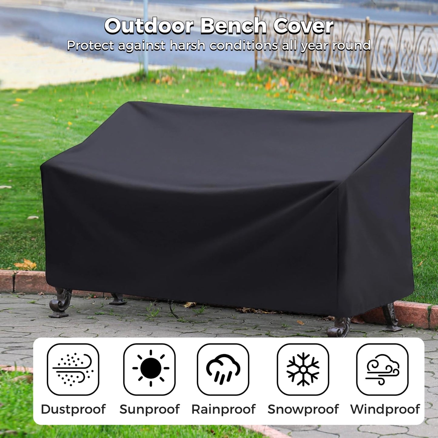 Epicover Outdoor Bench Cover, 210D Heavy Duty 2-Seater Patio Bench Furniture Covers with Air Vents, All Weather Resistant Bench Cover for Patio Furniture, 53L x 26W x 35H inches