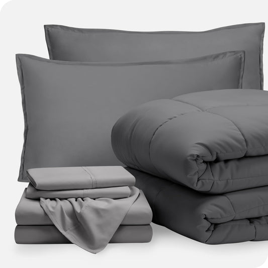 Bare Home Bed-in-A-Bag 7 Piece Comforter & Sheet Set - King - Goose Down Alternative - Ultra-Soft 1800 Premium Bedding Set (King, Grey/Light Grey)