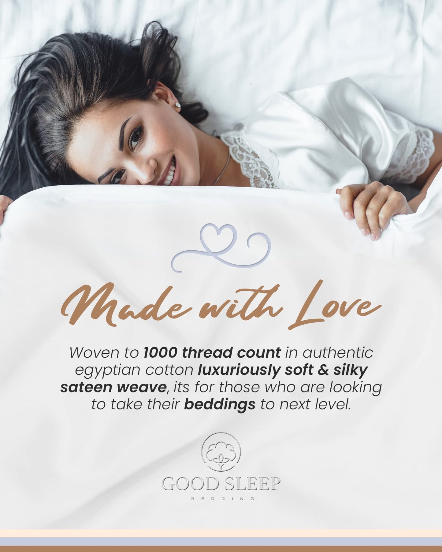 Good Sleep Bedding Full Size Bed Sheets - 100% Egyptian Cotton Sheets Full Size Bed, 4Pc, 1000 TC, Full Sheet Set, Luxury Sateen Weave, Soft, 16" Deep Pocket Full Size Sheets Set - White Sheets Full