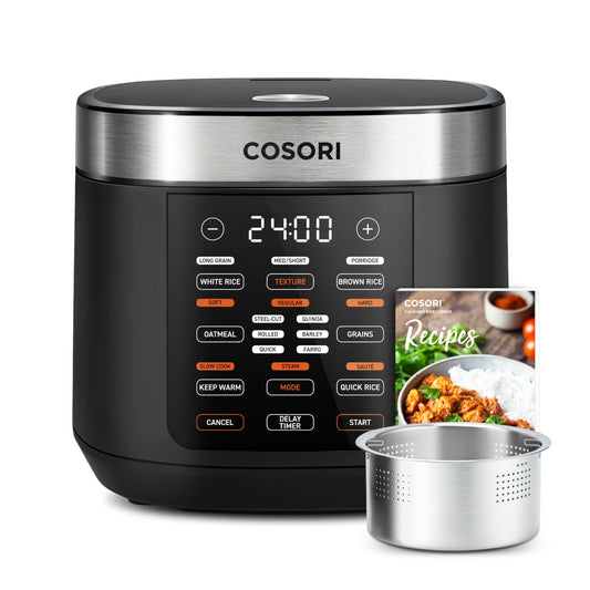 COSORI 18 Functions Rice Cooker, 24h Keep Warm & Timer, 10 cup Uncooked Rice Maker with Stainless Steel Steamer, Sauté, Slow Cooker, Fuzzy Logic Technology, Black
