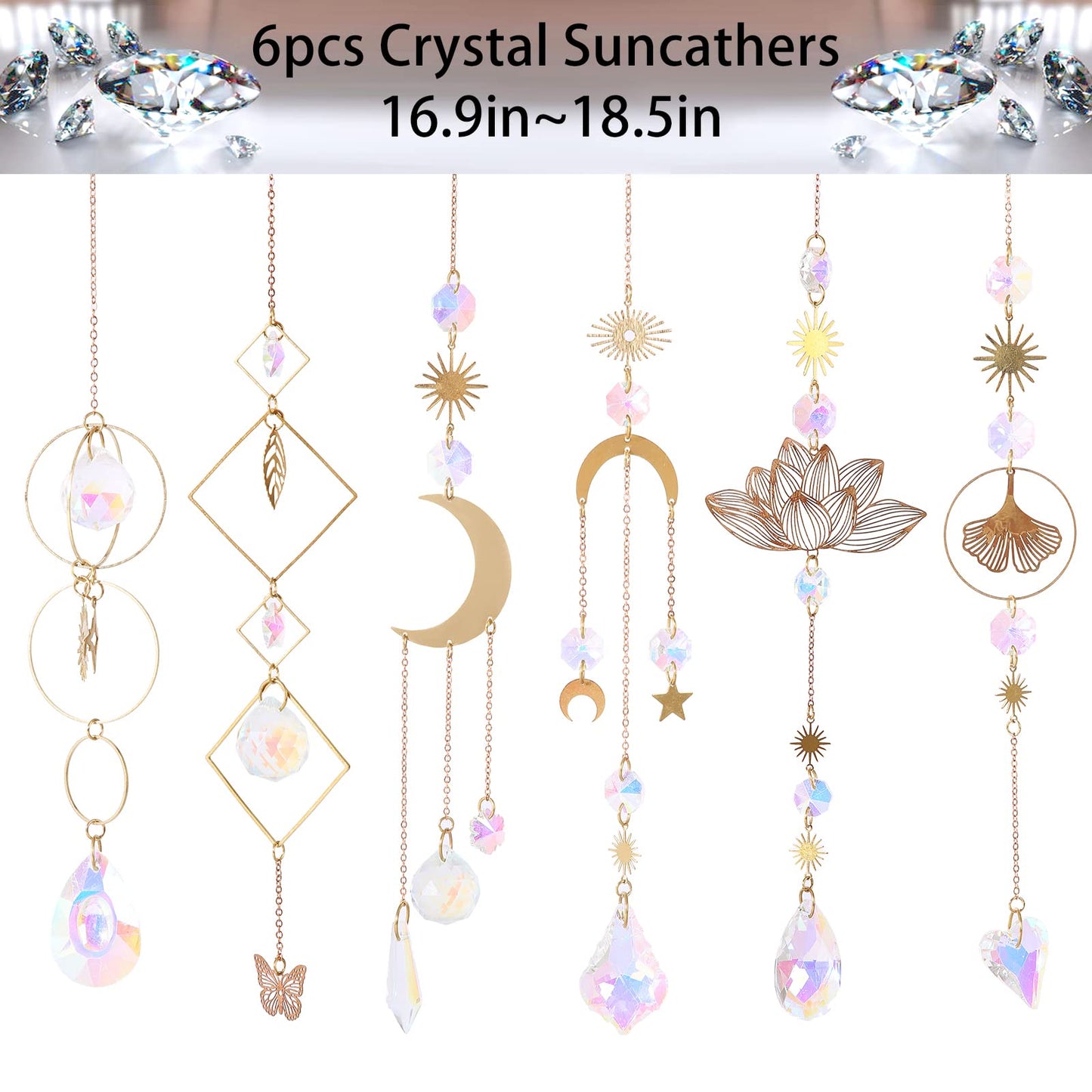 6Pieces Colorful Crystals Suncatcher Hanging for Window Crystal Ball Prism Rainbow Maker Pendants for Garden Christmas Tree Wedding Party Patio Backyard Car Home Indoor Outdoor Decoration