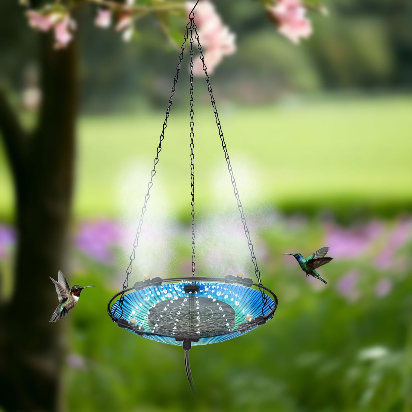 Hanging Bird Bath - Bird Bath Bowl with Solar Fountain Pump - Deck Mount Metal Bird Bath Bowl Powered by Water Fountain Pump for Outdoor Garden - Solar Powered Bird Bath Fountain