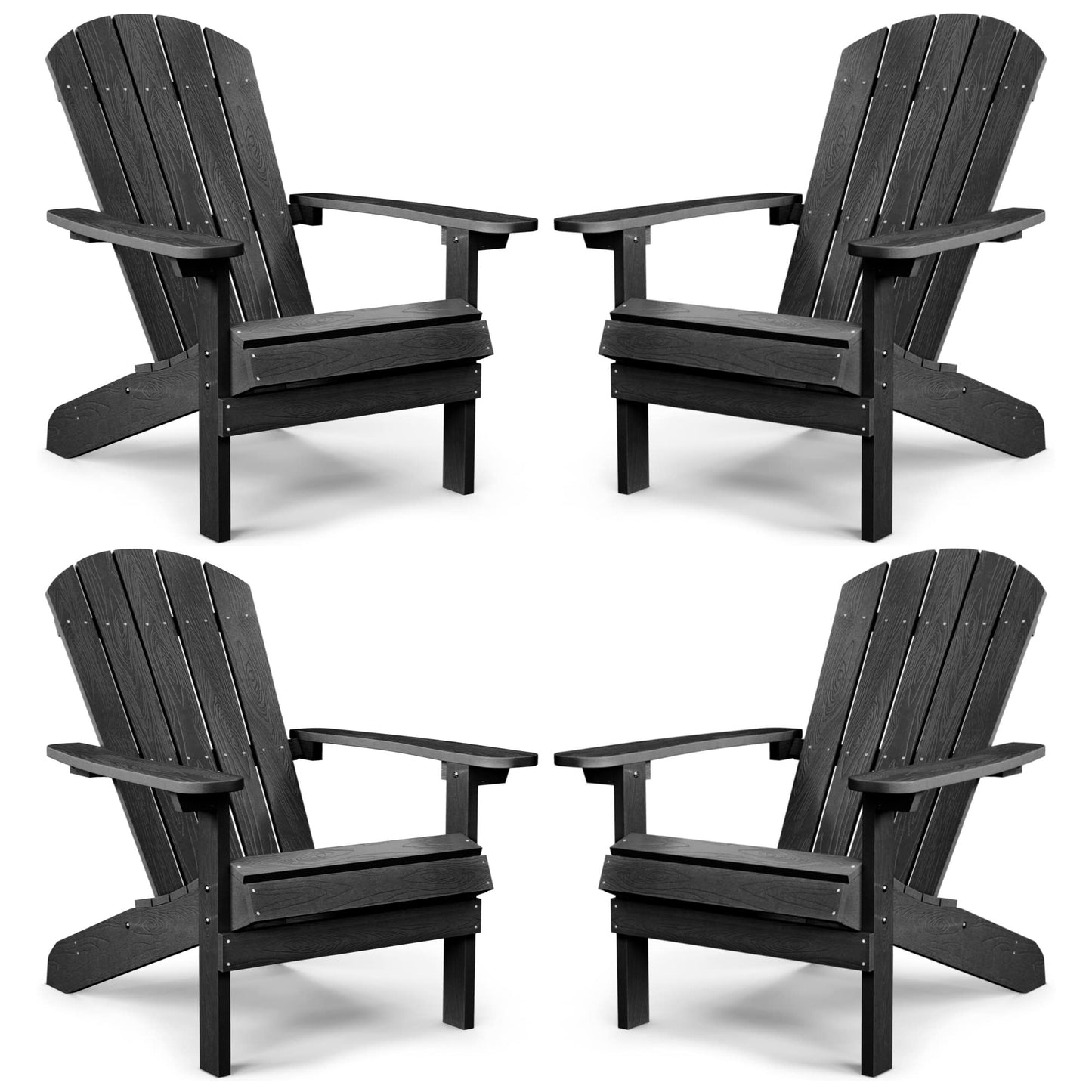 YEFU Adirondack Chairs Set of 4 Plastic Weather Resistant-Black, Modern Poly Lumber Outdoor Chairs Like Real Wood, Widely Used in Outdoor, Patio, Deck, Outside, Fire Pit Garden, Campfire Chairs