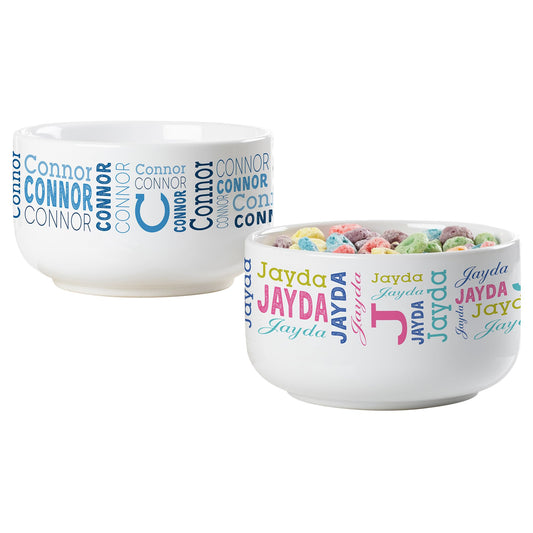 Personalization Universe Trendy Repeating Name Personalized Snack Bowl - Perfect for Movie Night Popcorn, Kids,14 oz. Ceramic Stoneware