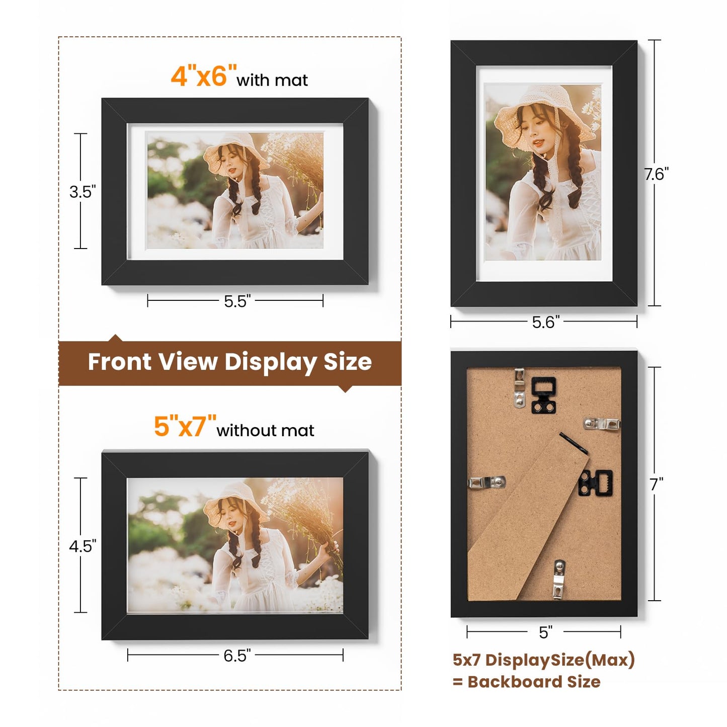 Heimlove 5x7 Picture Frames Set of 3 with Mat to Display 4x6 Picture,Plastic Black Photo Frame for Poster,Diploma,Certificate and Document with Tabletop and Wall Decor