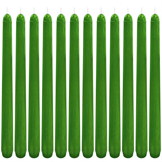 Myido Set of 12 10 inchTaperedCandles-Halloween Taper Candles are odorless - Tall Candles Burn Long and are Perfect for Black Halloween Decorations or Dinner Candles (Green)