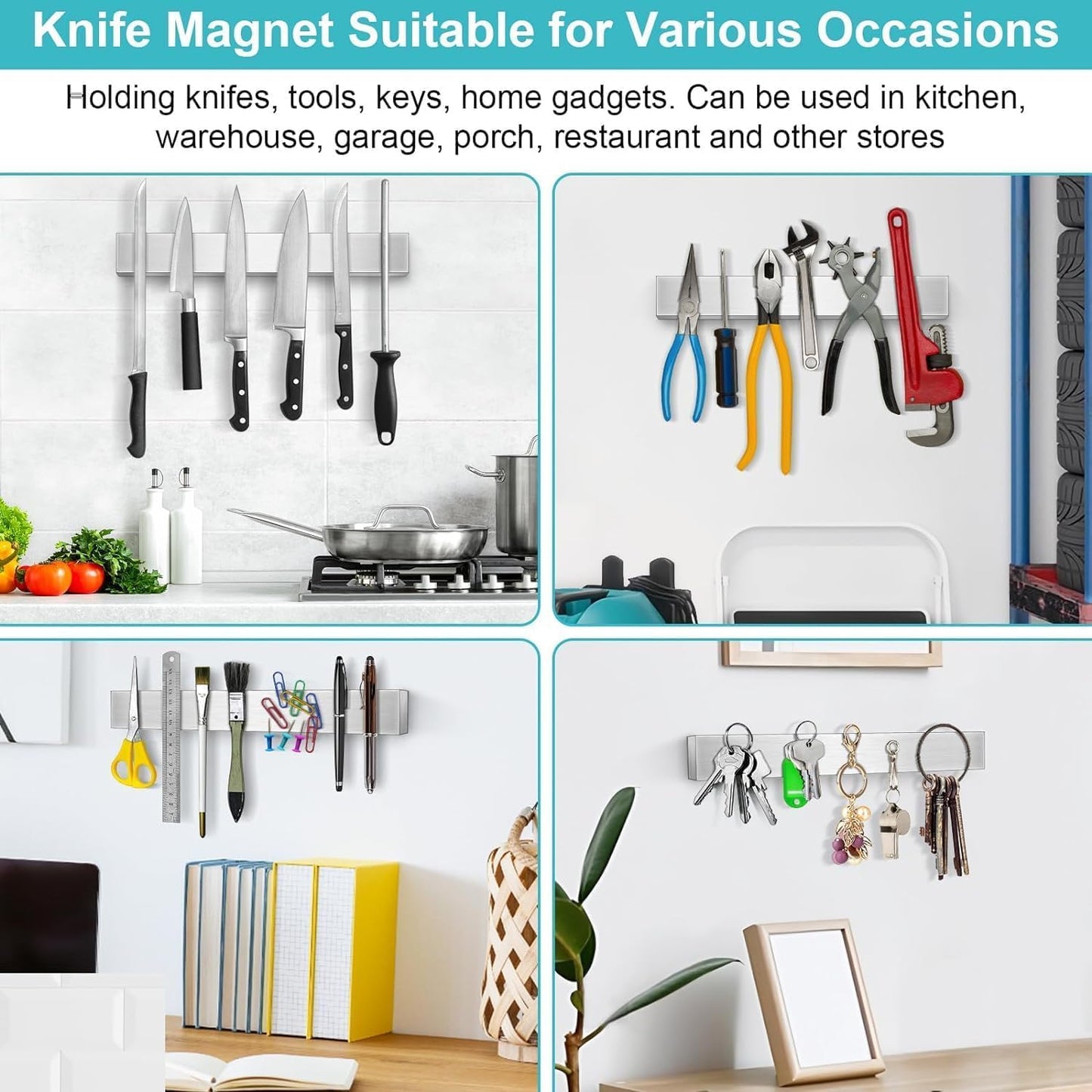 Magnetic Knife Holder for Wall, Knife Magnetic Strip Magnetic Knife Holder for Refrigerator Mount Knife Rack Kitchen Utensil Holder Metal Tool Holder Knife Block Kitchen Organizers Accessories 10 Inch