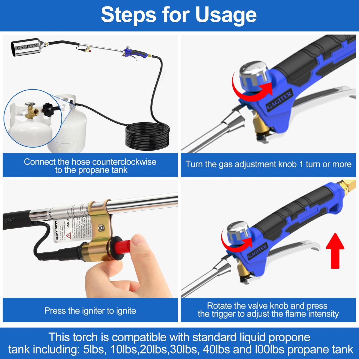 Propane Torch Weed Burner Kit,High Output 1,200,000 BTU with Storage Bag and 10FT Hose,Heavy Duty Blow Torch Flamethrower with Turbo Trigger for Flame Weeding,Roof Asphalt,Ice Snow,Road Marking