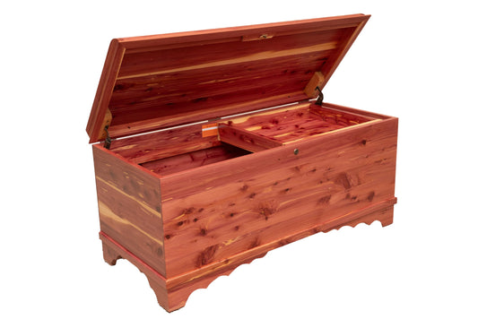 Cedar Hope Chest with Waterfall Top – Amish Cedar Chest w/ Anti-Slam Hinges – Hope Chest with lock – Blanket Chest - Trunks for Blankets (Cedar Wood, Natural Stain, 36" Long, with Tray)