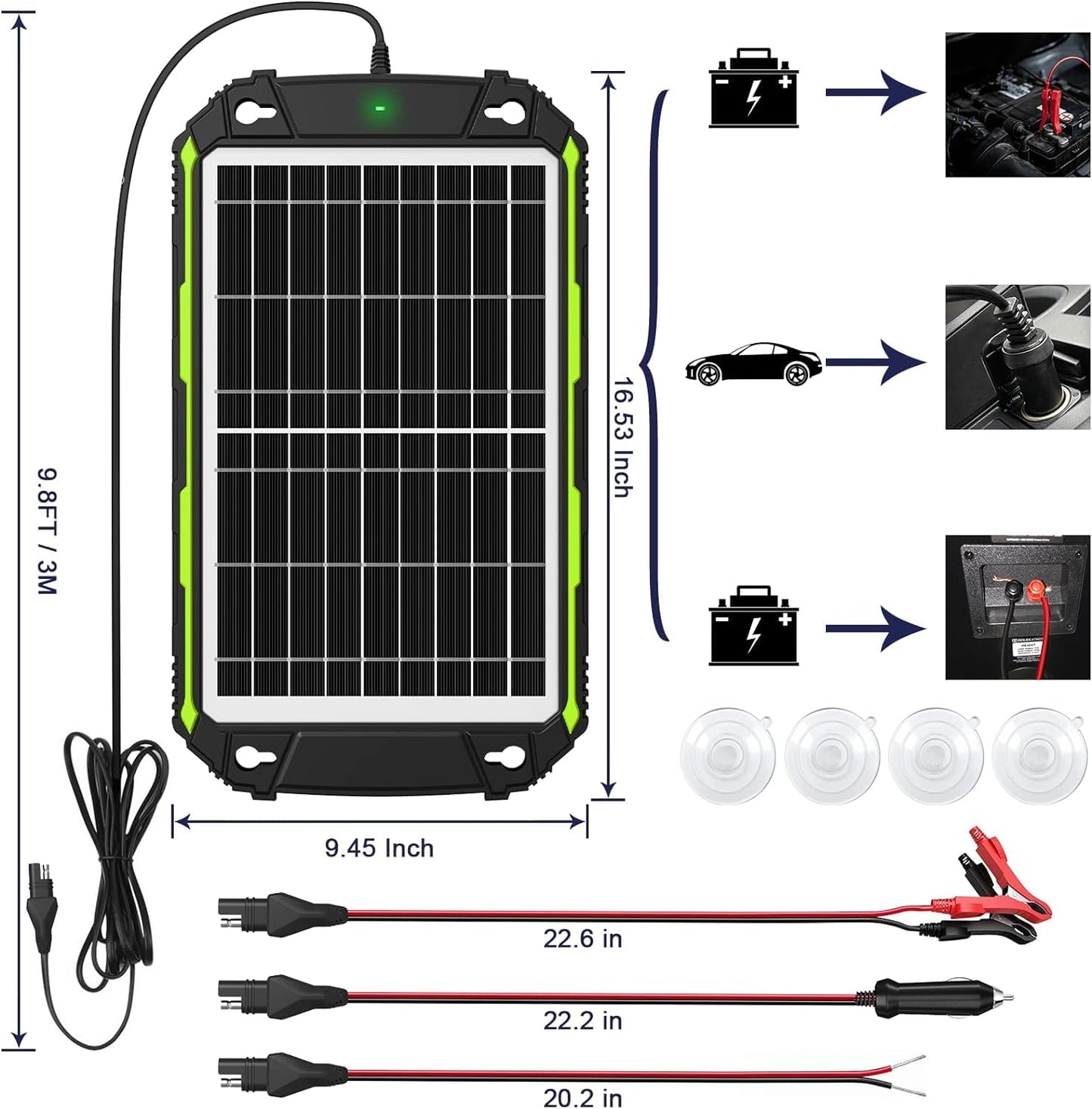 Sun Energise 15W 12V Solar Battery Charger Maintainer PRO, Built-in Smart MPPT Charge Controller, Waterproof 12 Volt Solar Panel Trickle Charging Kits for Car Auto Boat RV Marine Trailer Camper