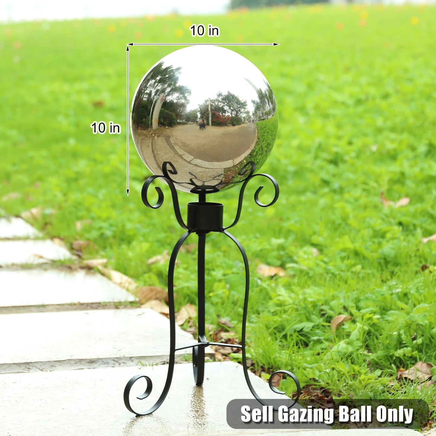 VCUTEKA Gazing Ball, 10" Stainless Steel Mirror Ball Reflective Garden Sphere, Gazing Globe for Home Garden Patio Lawn Outdoor and Indoor Decorative, Silver